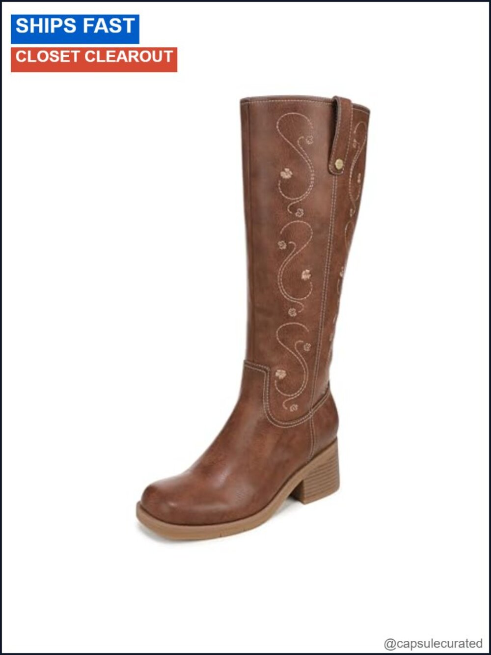 Knee High Faux Leather Riding Boots with Block Heel